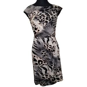 Laudrew Woman's Career Casual Party Animal Print Sheath Dress Twisted Waist Sz 2
